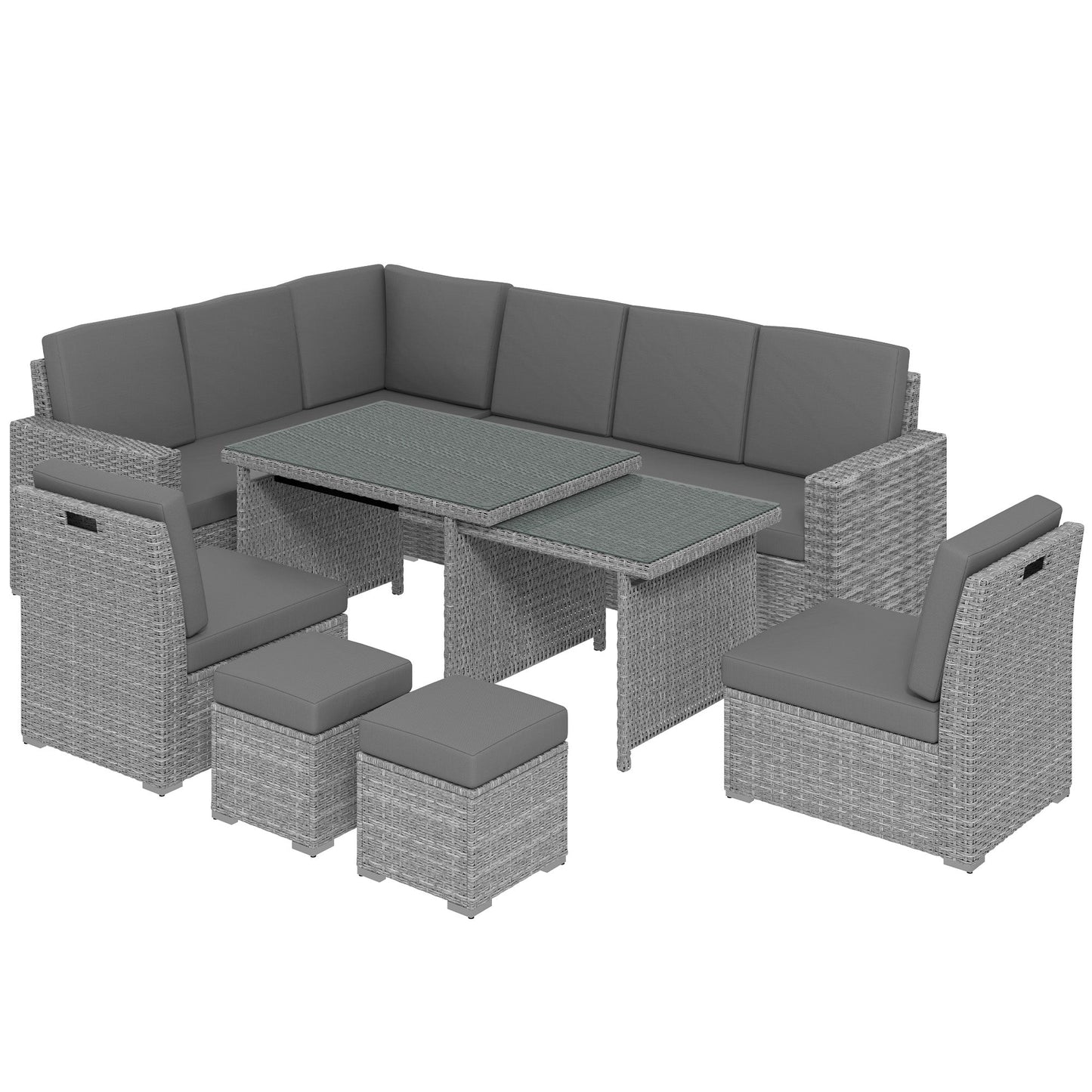 Outsunny Seven-Piece Rattan Garden Sofa Set, with Expanding Table - Light Grey