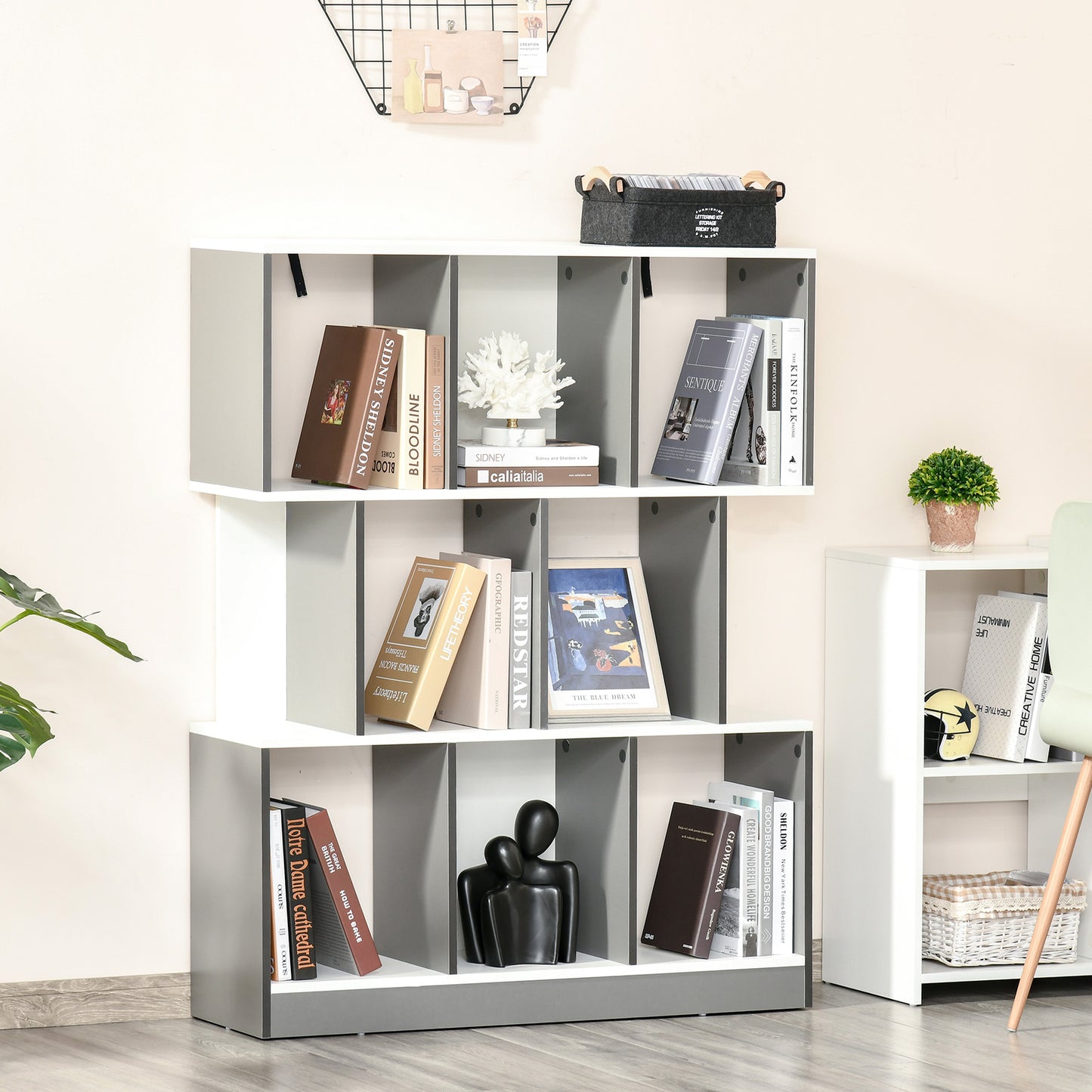 HOMCOM 3-Tier 8-Cube Home Office Display Unit Bookcase Shelving Unit Contemporary Stylish Versatile Freestanding w/ Anti-Tipping Safety Grey White