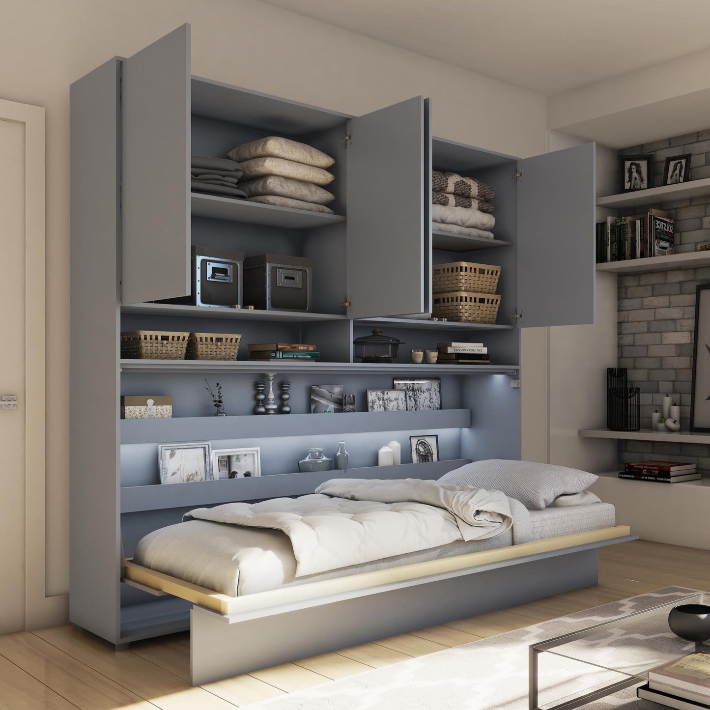 BC-06 Horizontal Wall Bed Concept 90cm With Storage Cabinet