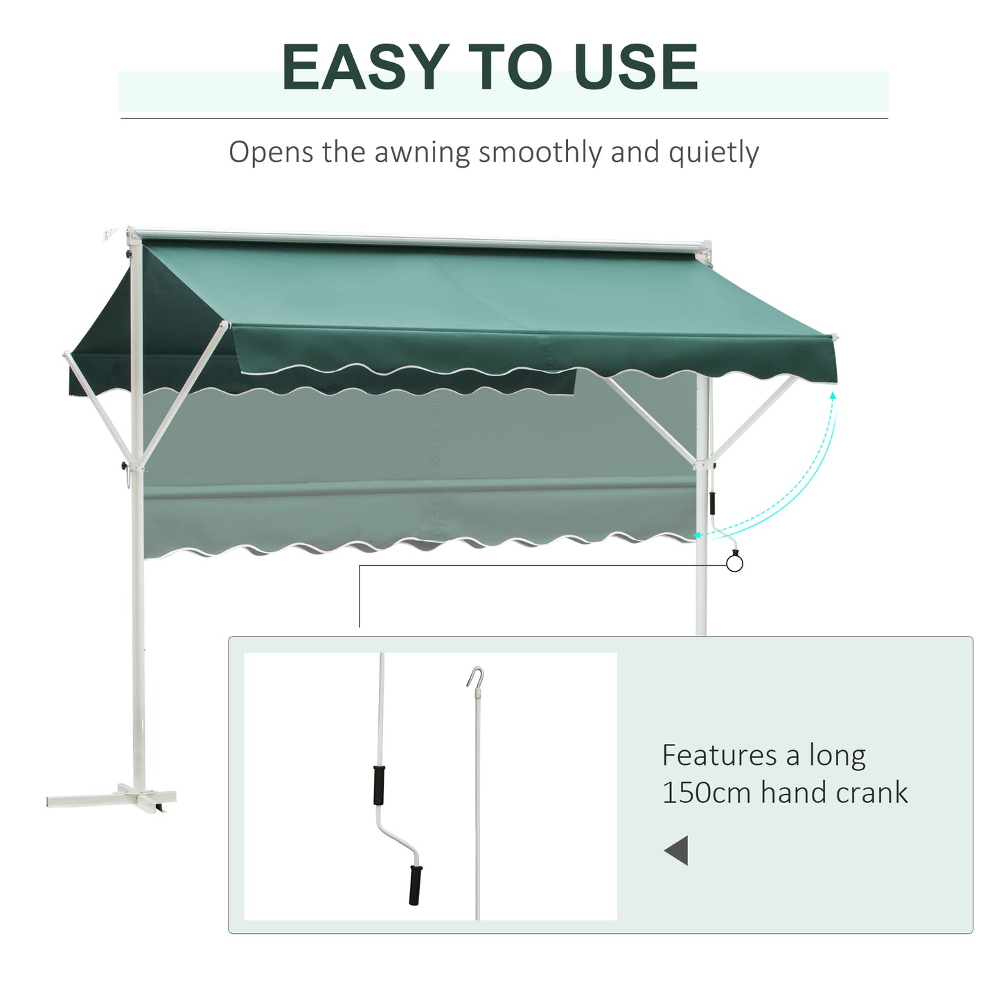 Outsunny 300 x 300CM 2 Side Free Standing Manual Awning Canopy Patio Garden Outdoor Sun Shade Shelter w/Winding Handle (Green)