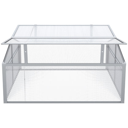 Outsunny Cold Frame, Outdoor Greenhouse, Polycarbonate Grow House Flower Vegetable Plants Raised Bed Garden Allotment Protector Aluminium Frame 100 x 100 x 48 cm