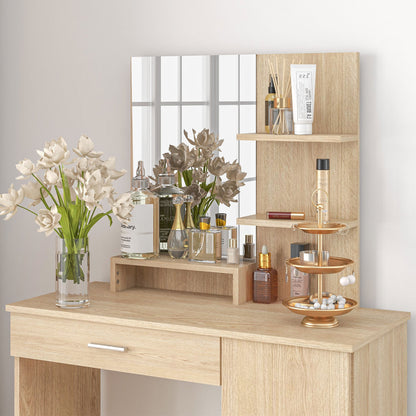 HOMCOM Simple and Modern Dressing Table, with Storage - Maple Wood-effect