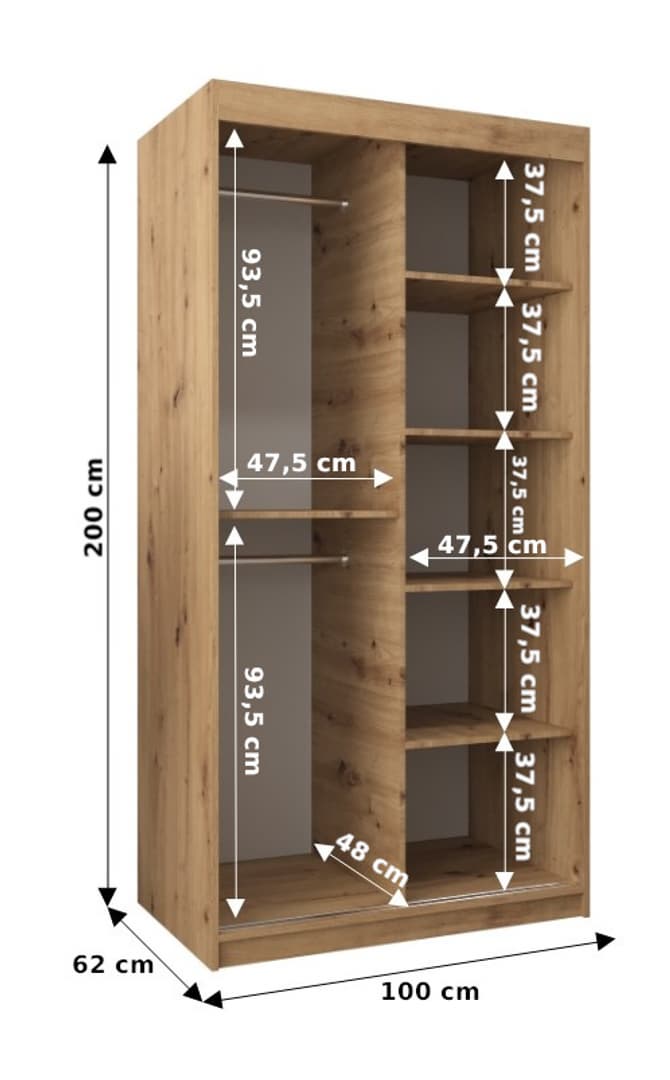 Uppsala T3 Sliding Door Wardrobe 100cm