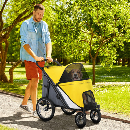 PawHut Foldable Pet Stroller, with Washable Cushion, Storage Bags, Safety Leash, for Medium, Large Dogs, Catts, Travel - Yellow