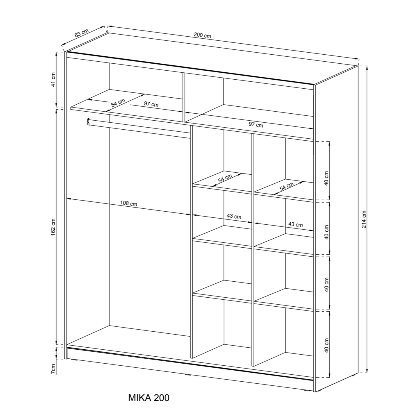 Mika 03 Sliding Door Wardrobe 200cm