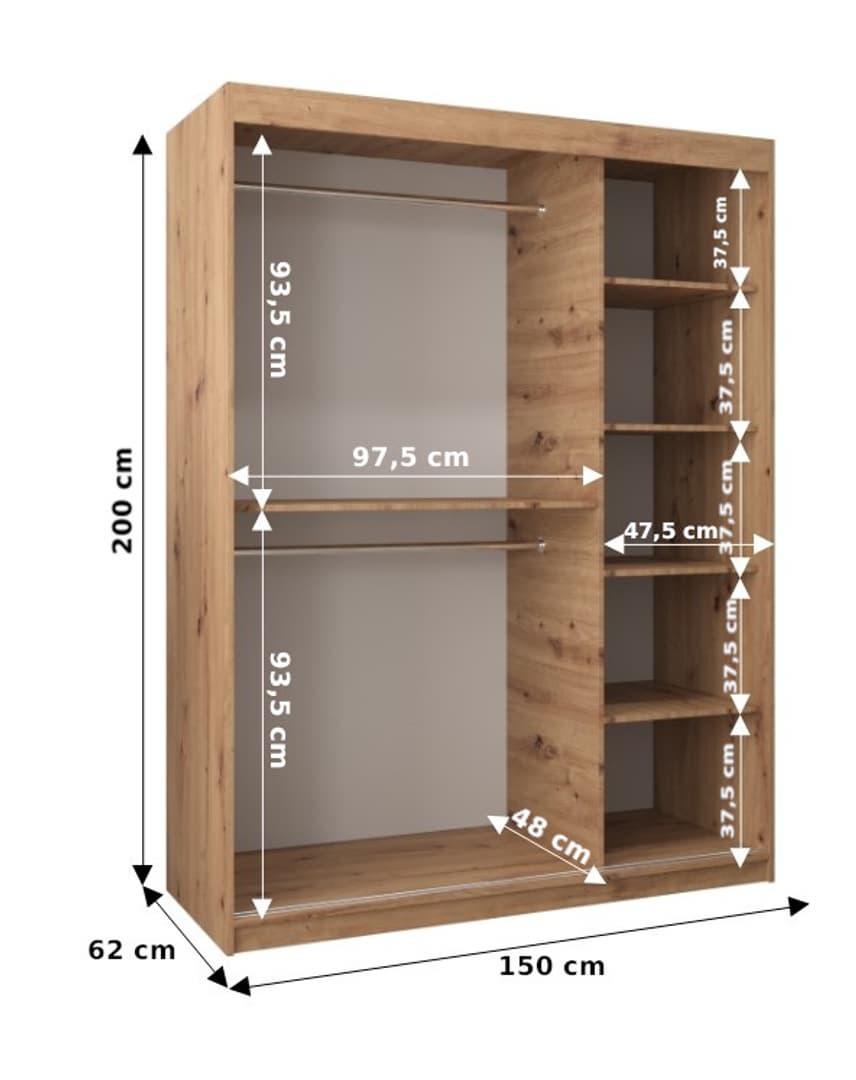 Wave Sliding Door Wardrobe 150cm