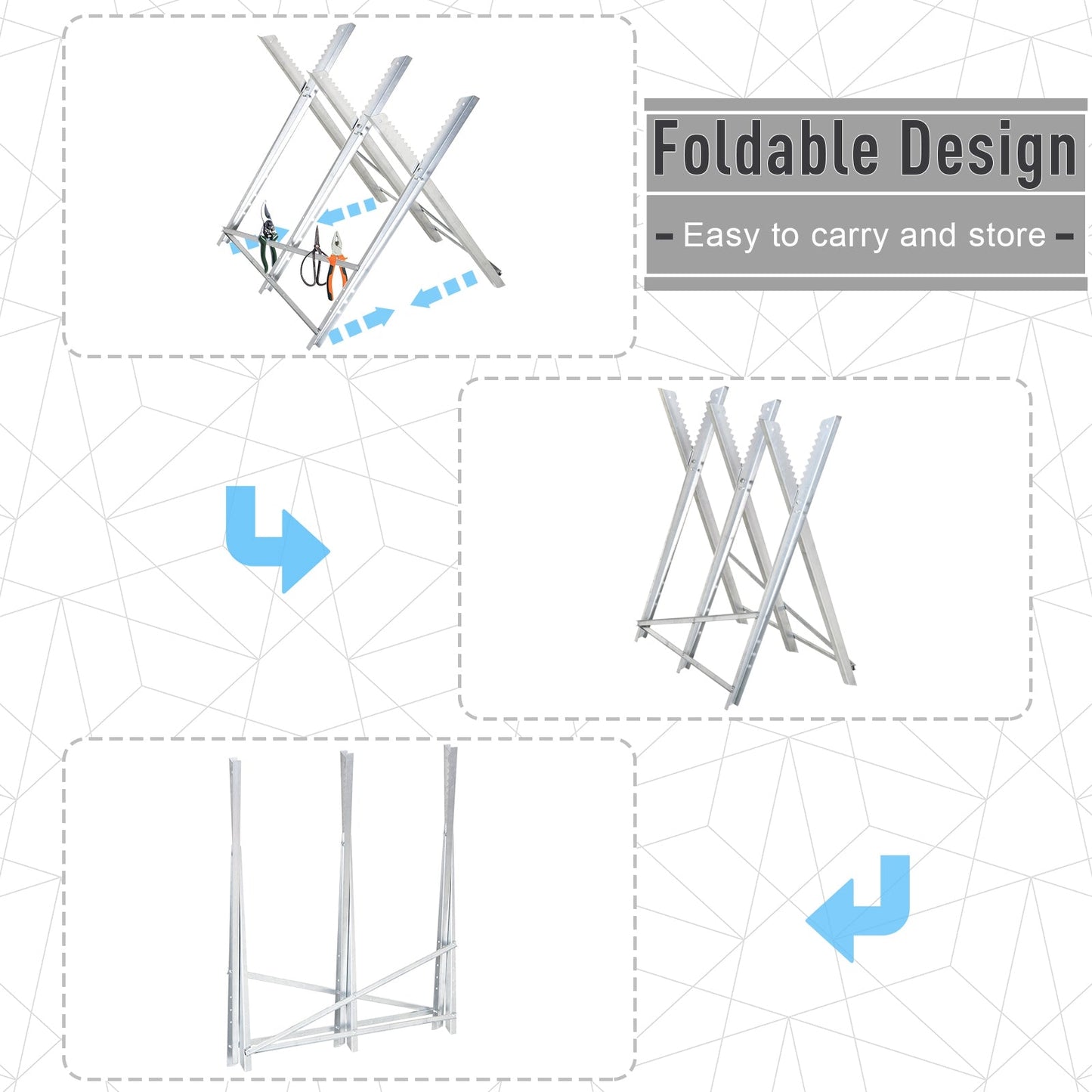 DURHAND Portable Sawhorse Heavy Duty Steel Adjustable Work Support, Foldable Sawhorse Stand 100 kg Weight Capacity, Silver Tone