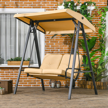 Outsunny 2 Seater Garden Swing Chair with Adjustable Tilting Canopy, Outdoor Hammock Bench with Steel Frame for Patio, Beige