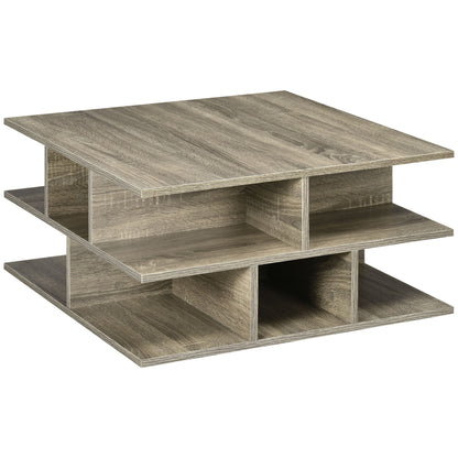 HOMCOM Square Coffee Tables for Living Room, Modern Cocktail Table with Multiple Storage Shelves, 70 x 70 x 36.5 cm, Grey