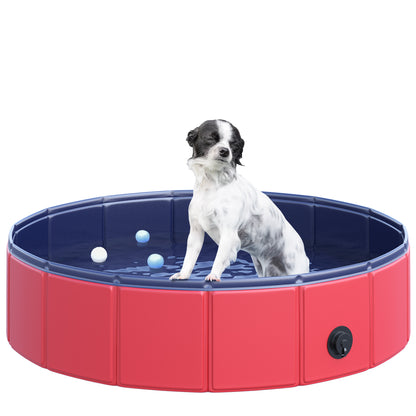 PawHut Foldable Dog Paddling Pool Pet Cat Swimming Pool Indoor/Outdoor Collapsible Summer Bathing Tub Shower Tub Puppy Washer (√é¬¶80 √É‚Äî 20H cm, Red)