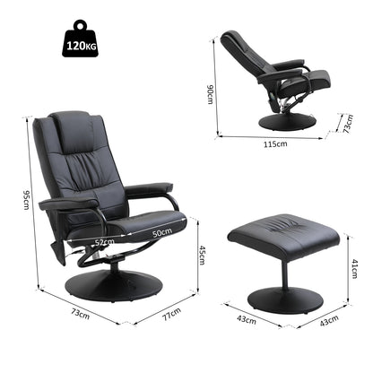 HOMCOM Deluxe Faux Leather Massage Recliner Chair Easy Sofa Armchair Beauty Couch Bed with Foot Stool Black