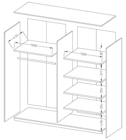 Beta Sliding Door Mirrored Wardrobe