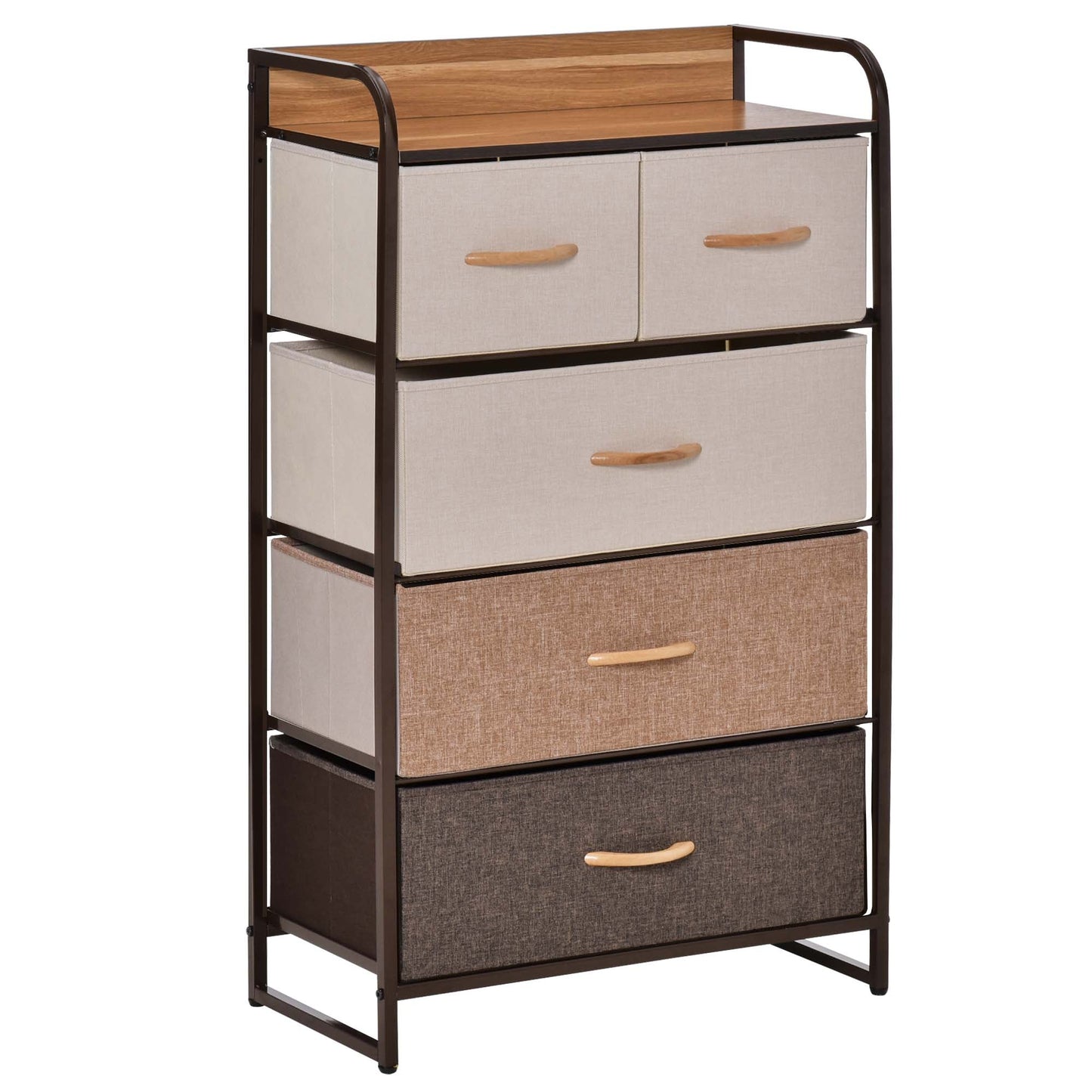 HOMCOM 5-Drawer Dresser Tower 3-Tier Storage Organizer with Steel Frame Wooden Top for Bedroom Hallway Closets