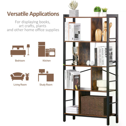 HOMCOM Industrial Bookshelf, Bookcase with 4-Tier Storage Rack furniture for Living Room Office Brown Black