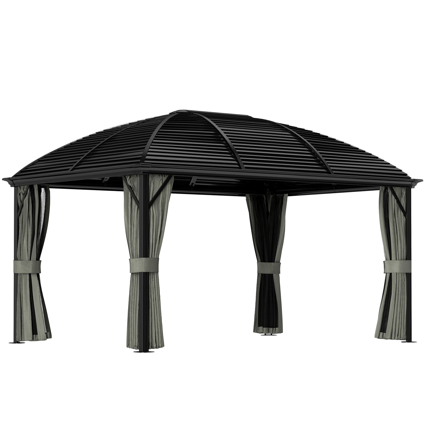 Outsunny 3 x 4m Hardtop Gazebo Canopy with Metal Roof, Aluminium Gazebo Permanent Pavilion with Netting and Curtains, Dark Grey