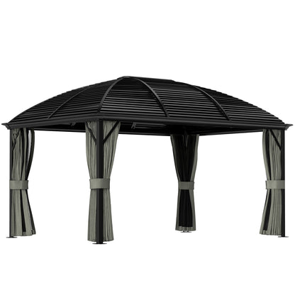 Outsunny 3 x 4m Hardtop Gazebo Canopy with Metal Roof, Aluminium Gazebo Permanent Pavilion with Netting and Curtains, Dark Grey