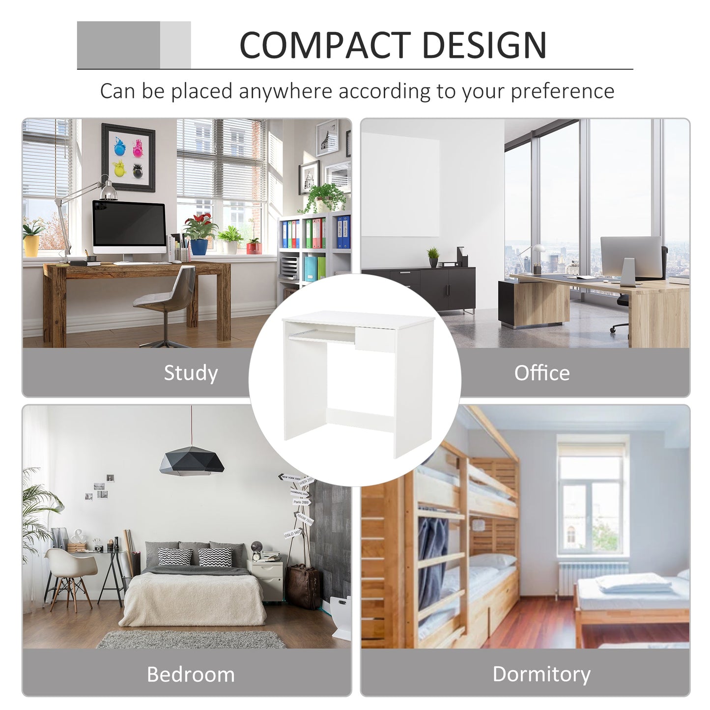 HOMCOM Compact Computer Desk with Keyboard Tray, Home Office Desk with Drawer for Bedroom Study, White