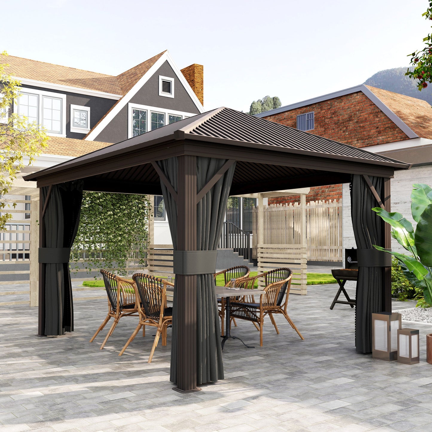 Outsunny 3.6 x 3(m) Aluminium Frame Hardtop Gazebo, with Accessories