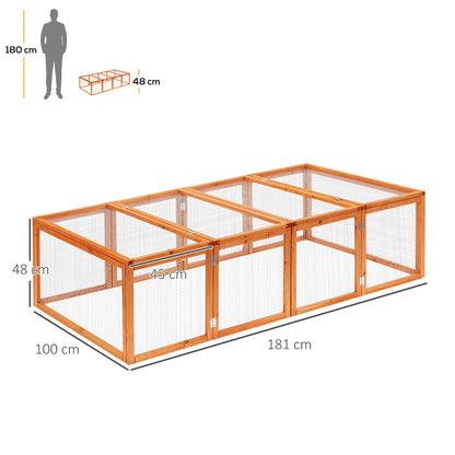 Pawhut Rabbit Run Wooden Rabbit Hutch Cage 6ft with Wire Mesh, Openable Roof, Play Space for Outdoor, 181 x 100 x 48 cm