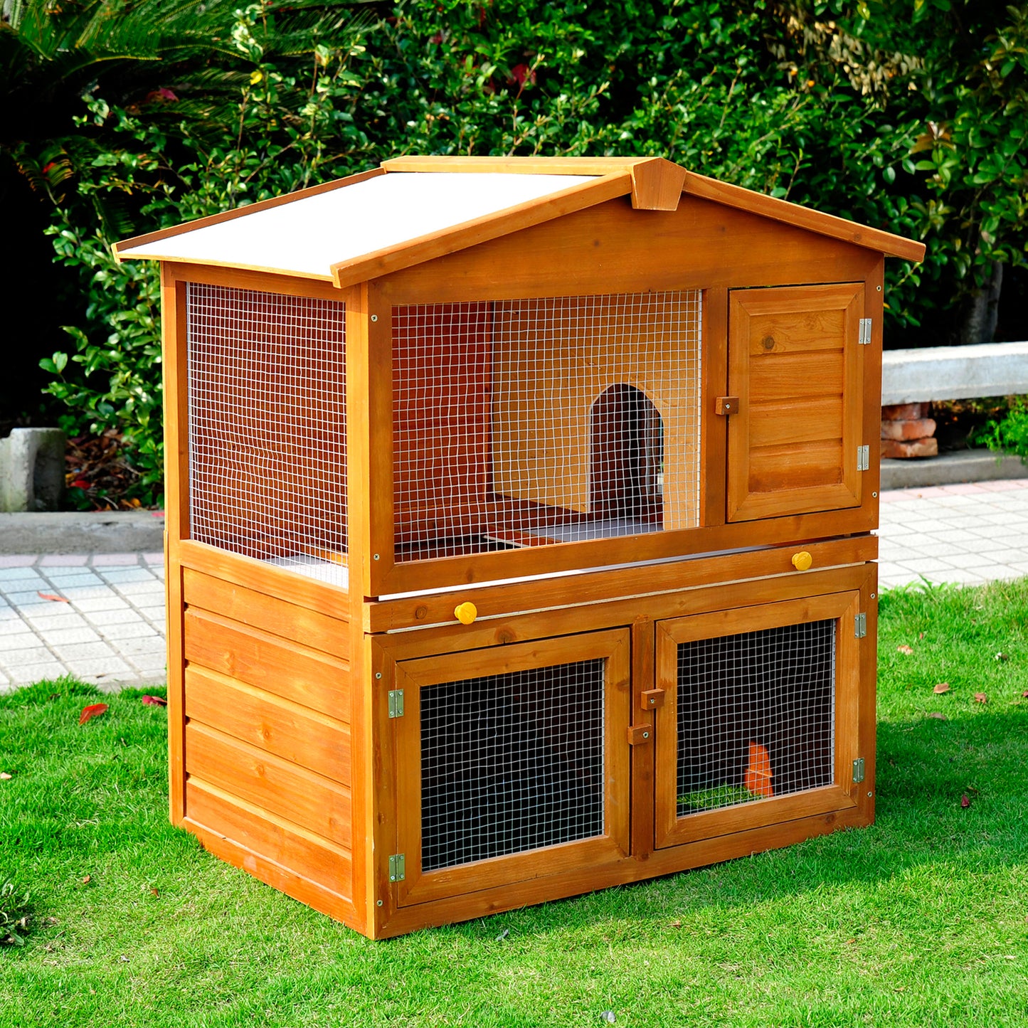 PawHut Wooden Rabbit Hutch House, Size (93.5x55x98 cm)