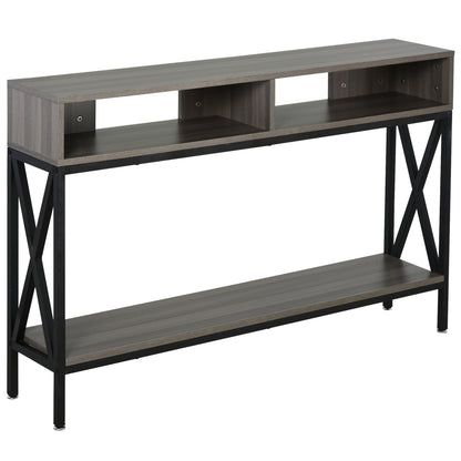 HOMCOM Console Table, Entryway Table with 3 Compartments, Metal Frame, Adjustable Feet for Living Room, Hallway, Grey