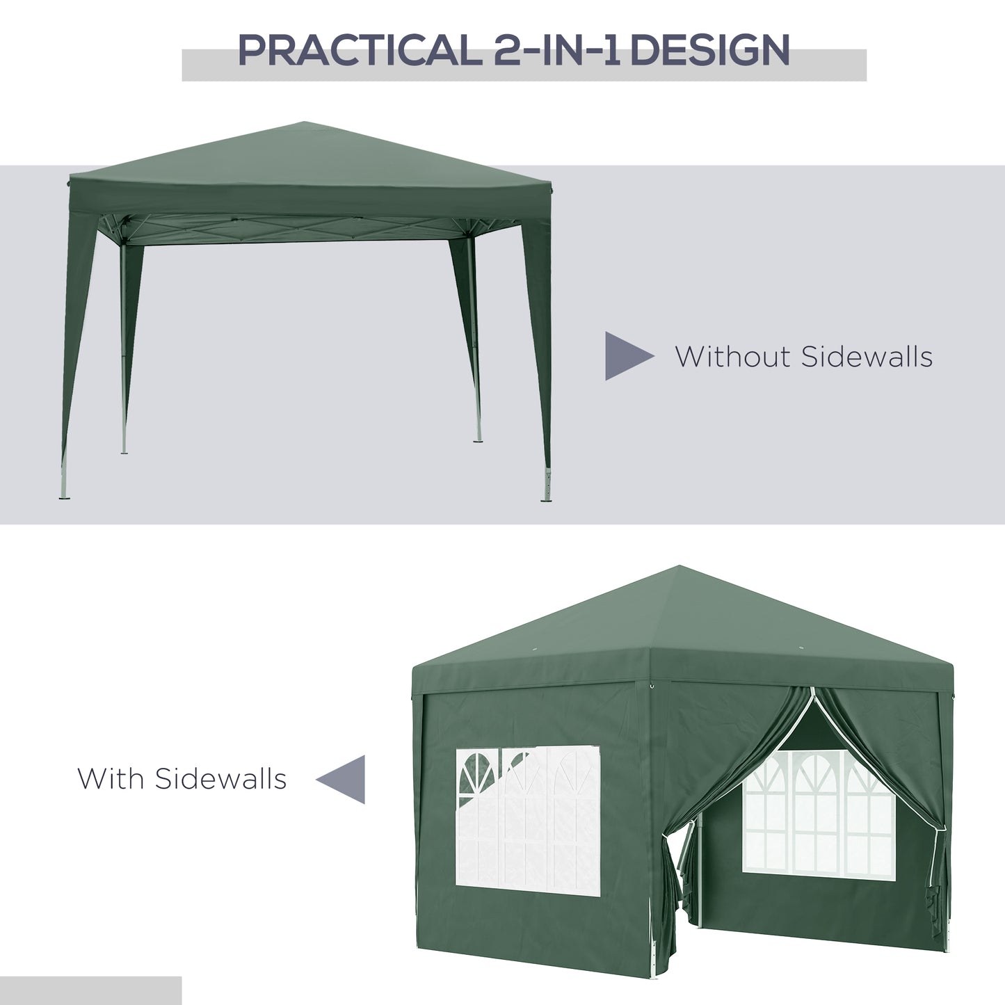 Outsunny 3 x 3 m Garden Pop Up Gazebo, Wedding Party Tent Marquee, Water Resistant Awning Canopy with Sidewalls, Windows, Carry Bag, Green