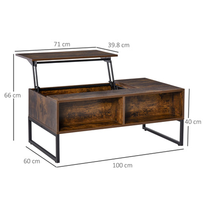 HOMCOM Extendable Coffee Table Lift Top Desk w/ Hidden Storage Compartment Drawer Metal Frame - Brown