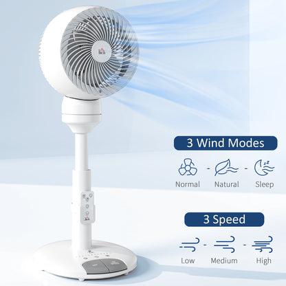 HOMCOM 9'' Air Circulator Fan 3 Speed 3 Mode, 70√Ç¬∞ Oscillation 90√Ç¬∞ Vertical Tilt, Height Adjustable, Remote Controller, for Living Room, Bedroom, Office, White