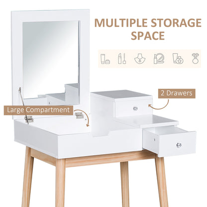 HOMCOM Dressing Table with Flip-up Mirror, Makeup Desk with 2 Drawers, Vanity Table Writing Desk for Bedroom Living Room, White