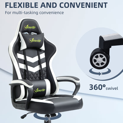 Vinsetto Gaming Chair, Computer Desk Chair with Lumbar Support, Faux Leather Racing Chair with Headrest and Swivel Wheels for Home Office, Black White