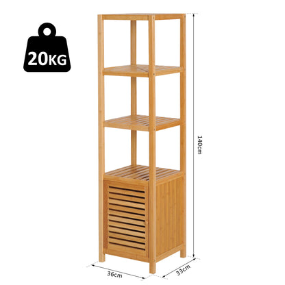 HOMCOM 140cm Tall Bathroom Cabinet, Freestanding Storage Unit w/ 3 Shelves, Utility Organiser Cupboard for Home Kitchen