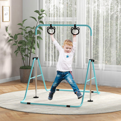 HOMCOM Adjustable Height, Foldable Kids Gymnastics Bar w/ Non-Slip Mats, for 3+ Years, Green