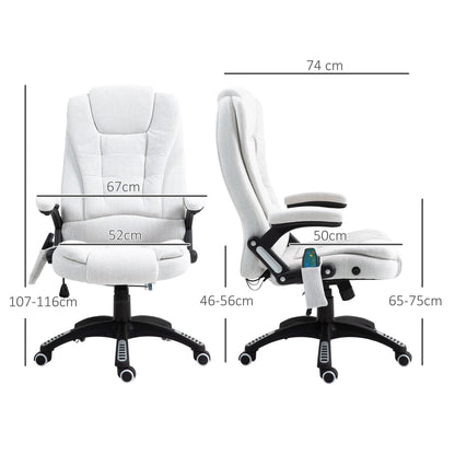 Vinsetto Massage Recliner Chair Heated Office Chair with Six Massage Points Linen-Feel Fabric 360√Ç¬∞ Swivel Wheels Cream White