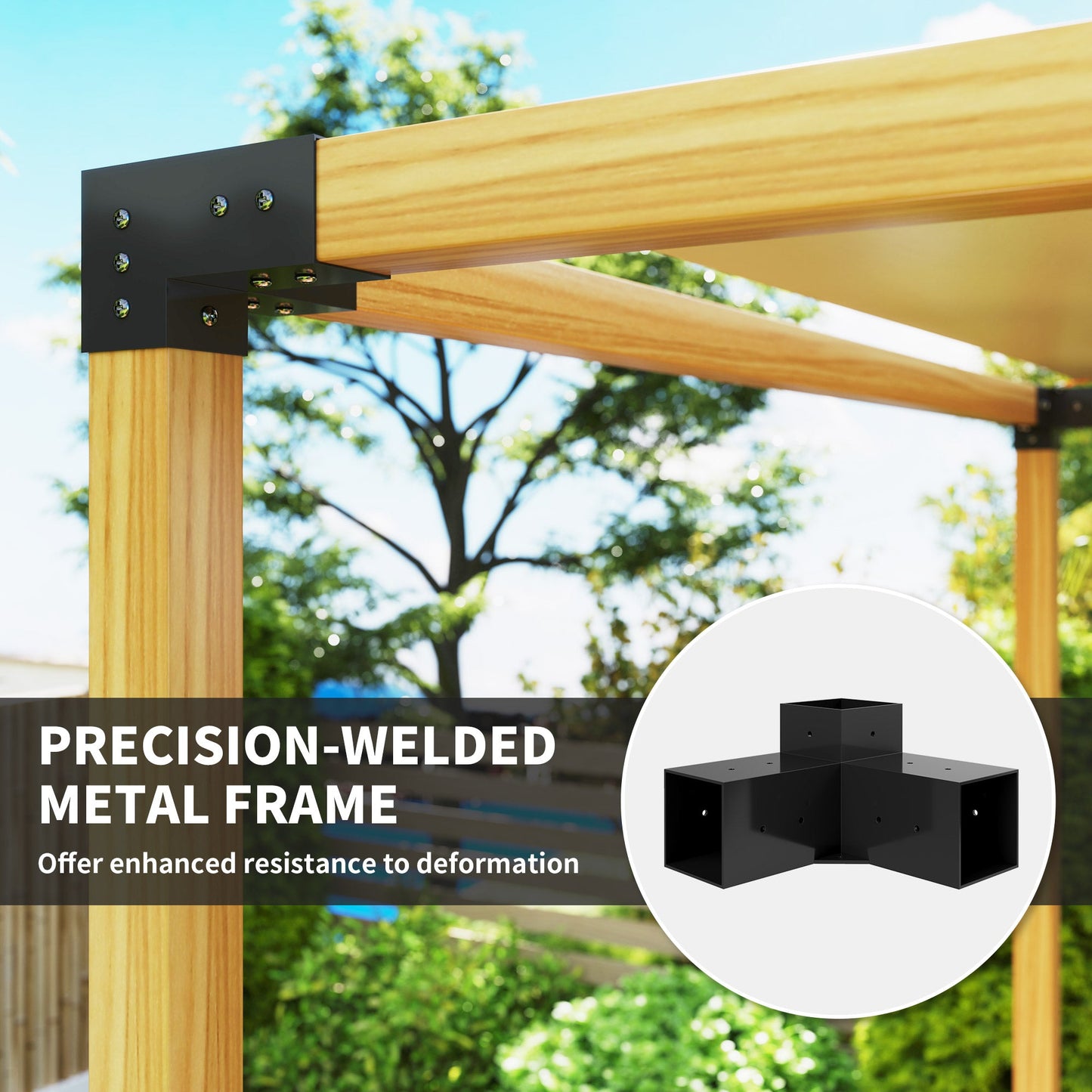 Outsunny Pergola Kit, DIY Pergola Brackets with 3-Way Pergola Corner Brackets and Post Base for 4" x 4" (Actual 3.6" x 3.6") Lumber, 8 PCS Includes Screws