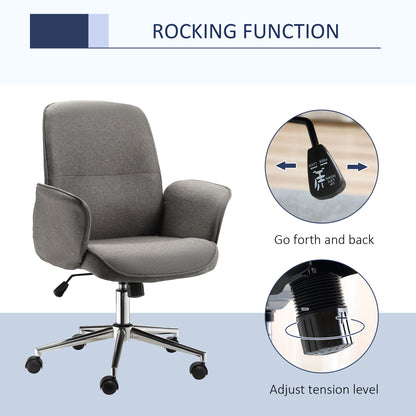 Vinsetto Rocking Office Desk Chair w/ Arm Rest on Wheels Adjustable Height Light Grey