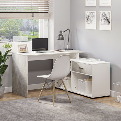 HOMCOM Corner Desk with Drawers and Shelves, L-Shaped Computer Desk Home Office Workstation Study Table, Grey and White