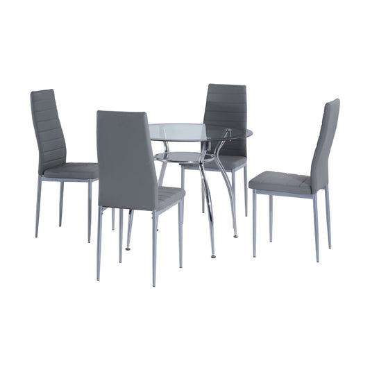 HOMCOM Five-Piece Dining Set, with Padded Chairs and Glass-Top Table - Grey