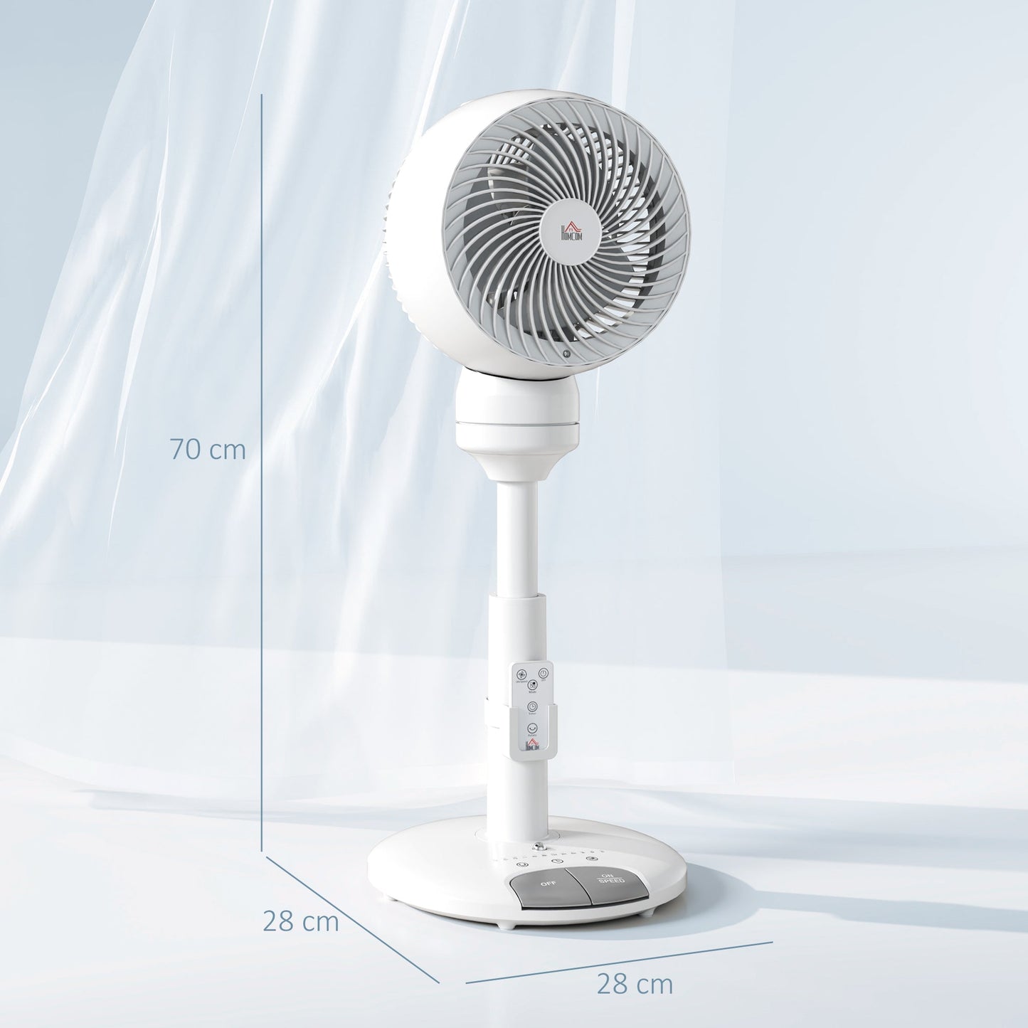 HOMCOM 9'' Air Circulator Fan 3 Speed 3 Mode, 70√Ç¬∞ Oscillation 90√Ç¬∞ Vertical Tilt, Height Adjustable, Remote Controller, for Living Room, Bedroom, Office, White