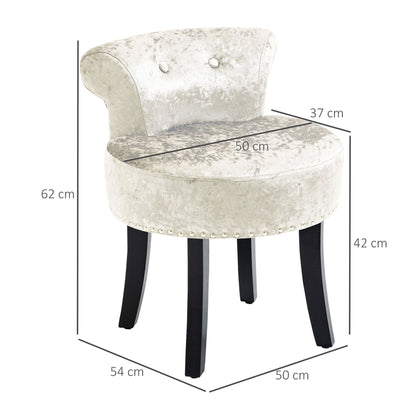 HOMCOM Dressing Table Stool with Rubber Wood Legs, Ice Velvet Vanity Stool for Living Room Bedroom, Beige