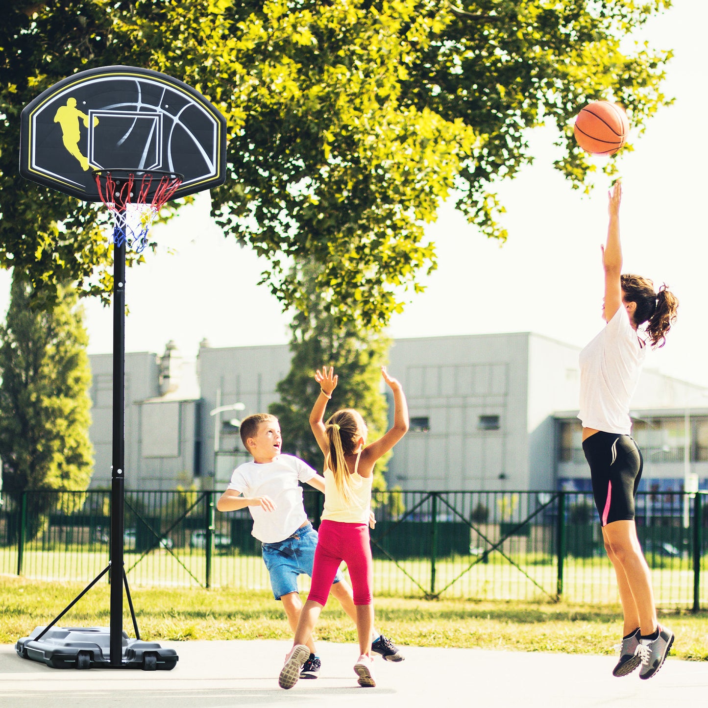 HOMCOM Portable Basketball Hoop Stand Fully Adjustable (1.9m-3.05m) PE Backboard Outdoor Adult Teen Senior Fun Sports Games with Wheels