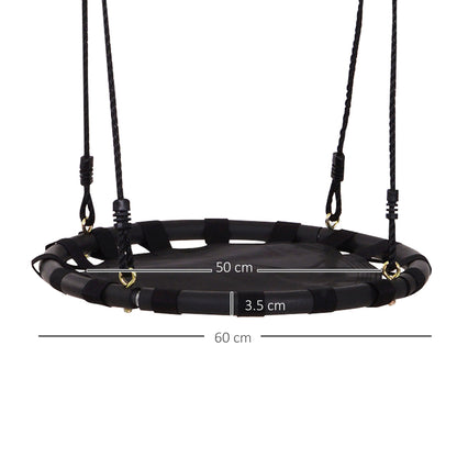 HOMCOM 23.5 Inch/ 60 cm Kids Nest Swing Seat Round Hanging Tree Metal Frame Backyard Playground Outdoor Garden Backyard Play Toy Black