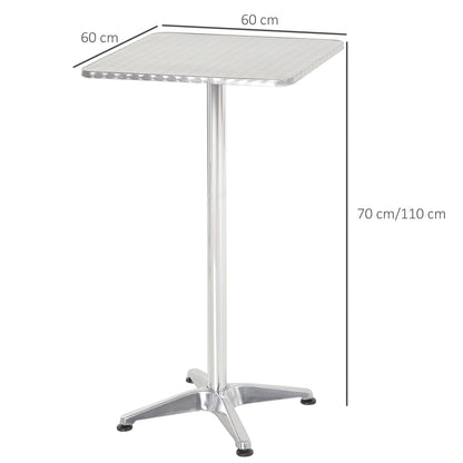 HOMCOM Height Adjustable Bistro Table Pub Bar Square Table Stainless Steel Top Aluminium Edge 60 x 60cm