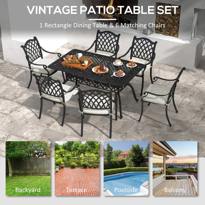 Outsunny 7 Pieces Aluminium Patio Dining Set with Umbrella Hole Black