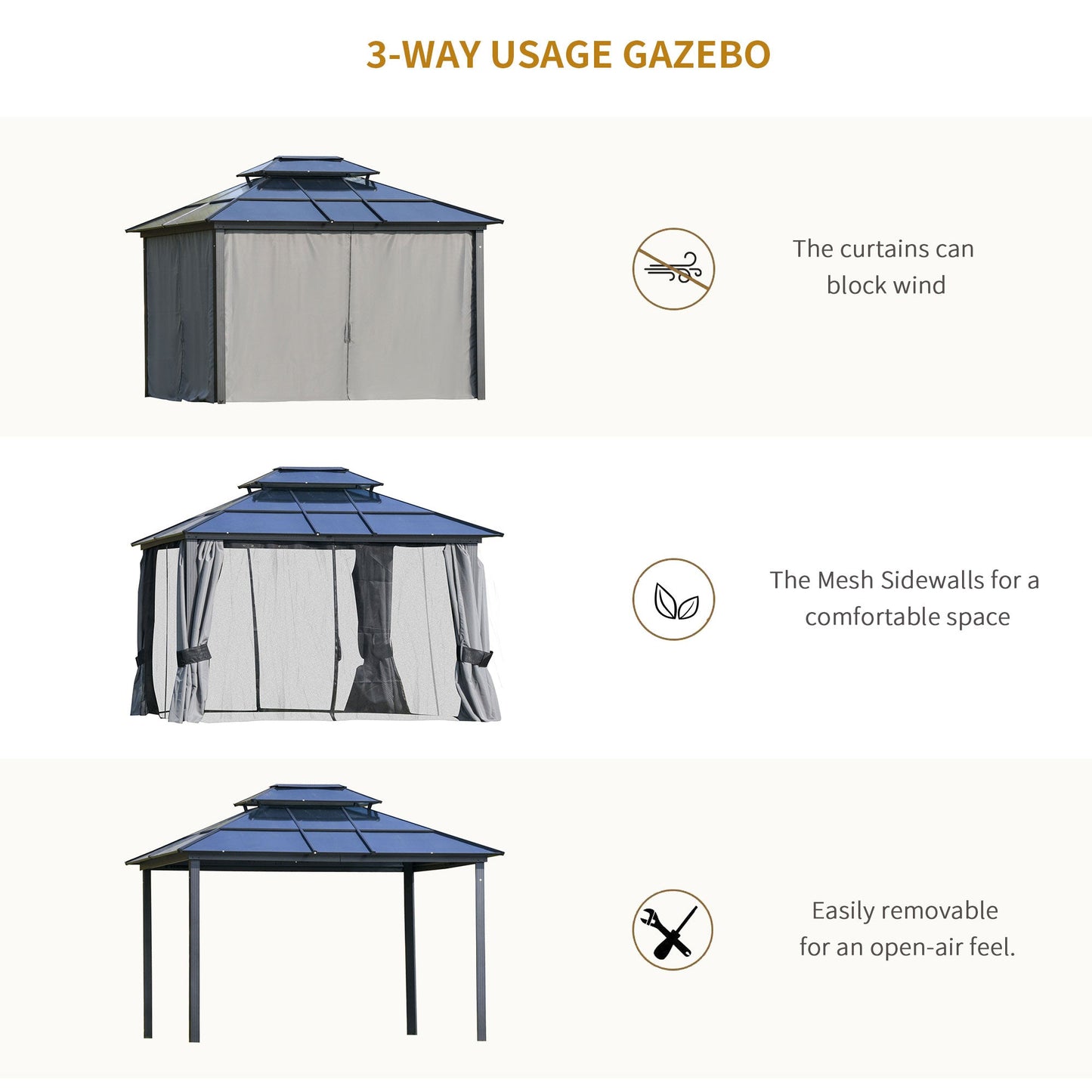 Outsunny Outdoor 3.6 x 3(m) Gazebo Cabana w/ Steel Frame & Net Sidewalls for Privacy