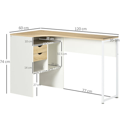 HOMCOM L Shaped Desk, 120cm Computer Desk, Corner Desk with 2 Drawers and 3 Storage Compartments for Home Office, Study Workstation, Oak