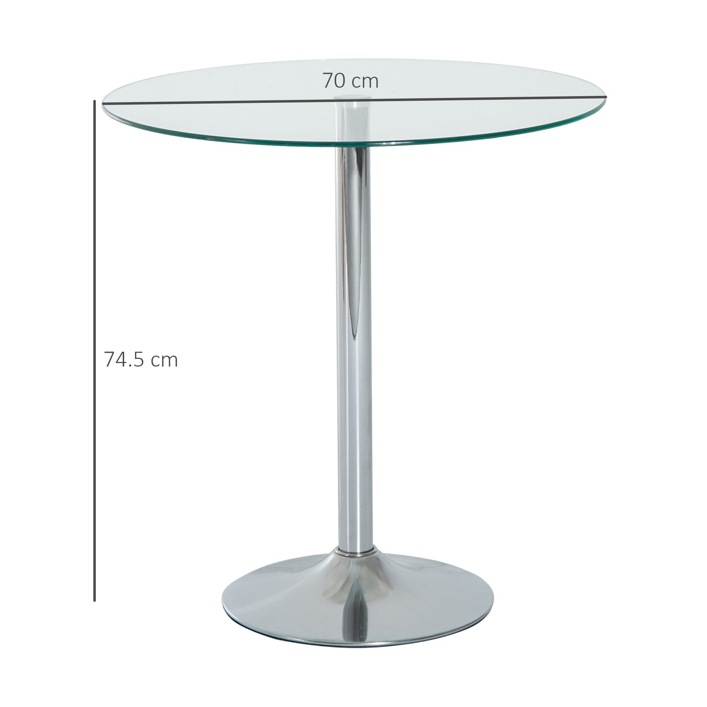 HOMCOM Round Dining Table, Modern Kitchen Table with Tempered Glass Top Chrome Stand, 70 x 70 x 74.5cm