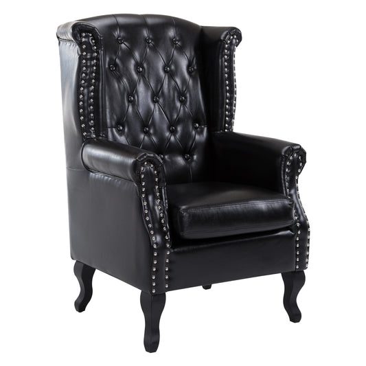 HOMCOM PU Leather Vintage Style High Back Armchair-Black