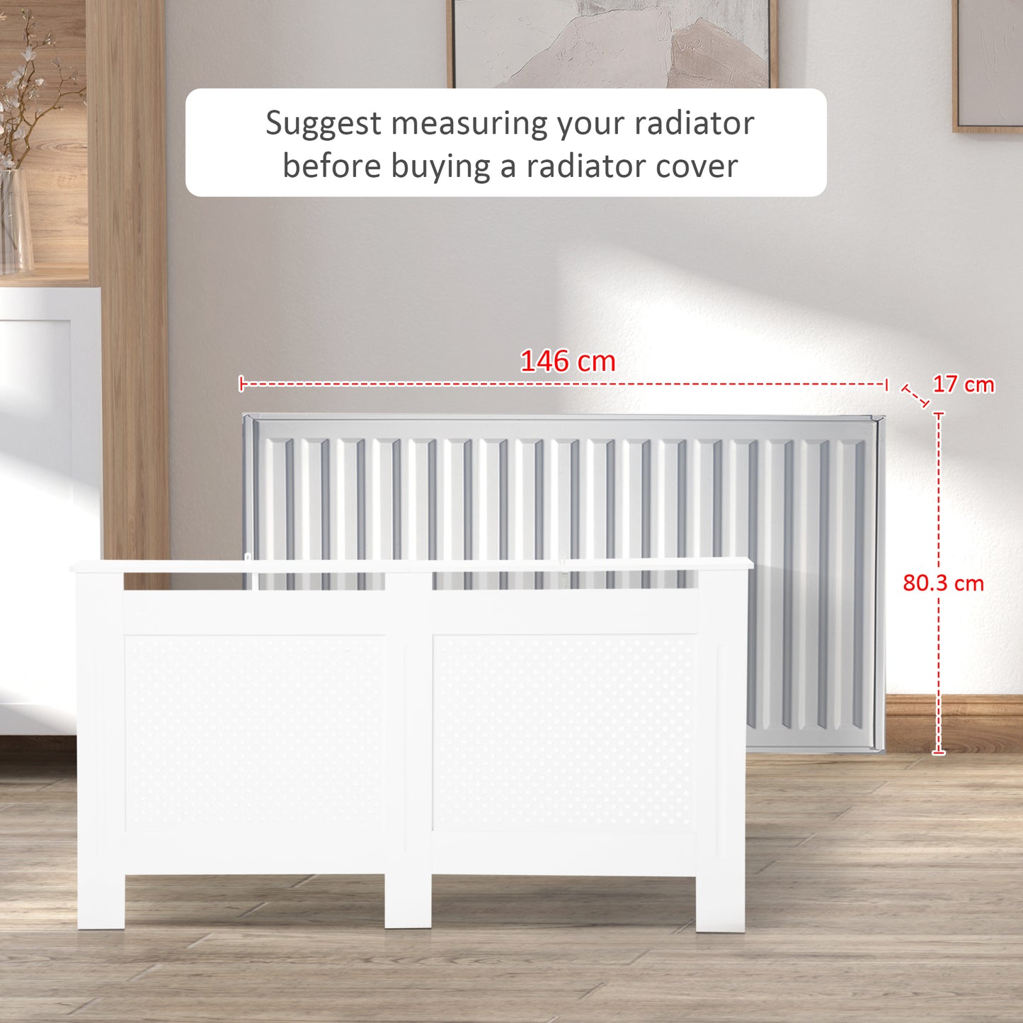 HOMCOM Wooden Radiator Cover Heating Cabinet Modern Home Furniture Grill Style White Painted (Large)