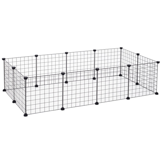 PawHut DIY Pet Playpen Metal Wire Fence 12 Panel Enclosure Indoor Outdoor Guinea Pig Rabbit Small Animals Cage Black