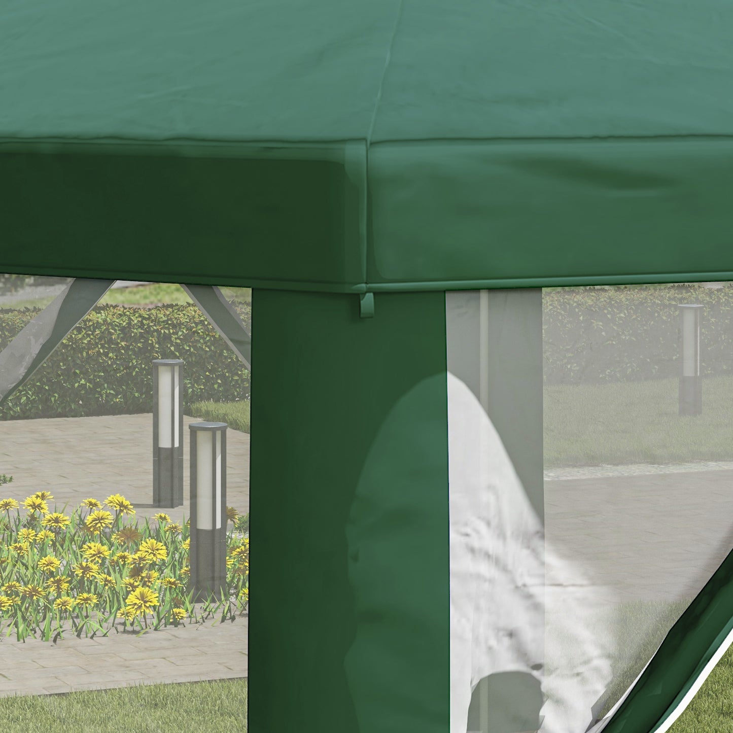 Outsunny 4M Hexagon Gazebo, Netting Party Tent Patio Canopy Outdoor Event Shelter for Activities, Shade Resistant, Green